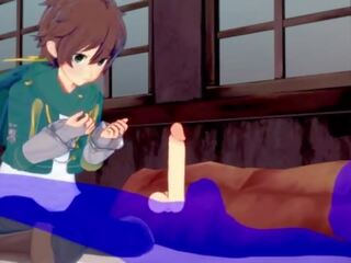 KonoSuba Yaoi - Kazuma blowjob with cum in his mouth - Japanese Asian Manga anime game adult film gay